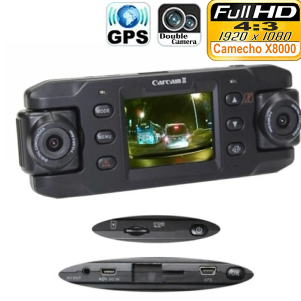 Новая Автомобильная камера с двумя объективами X8000 с gps Full HD 1080P G-sensor с двойным вращающимся на 180 градусов объективом DVR видеорегистратор dfdf