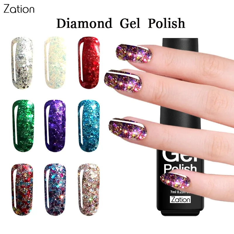 Zation Diamond Glitter Gel Nail Polish Bling Nail Art