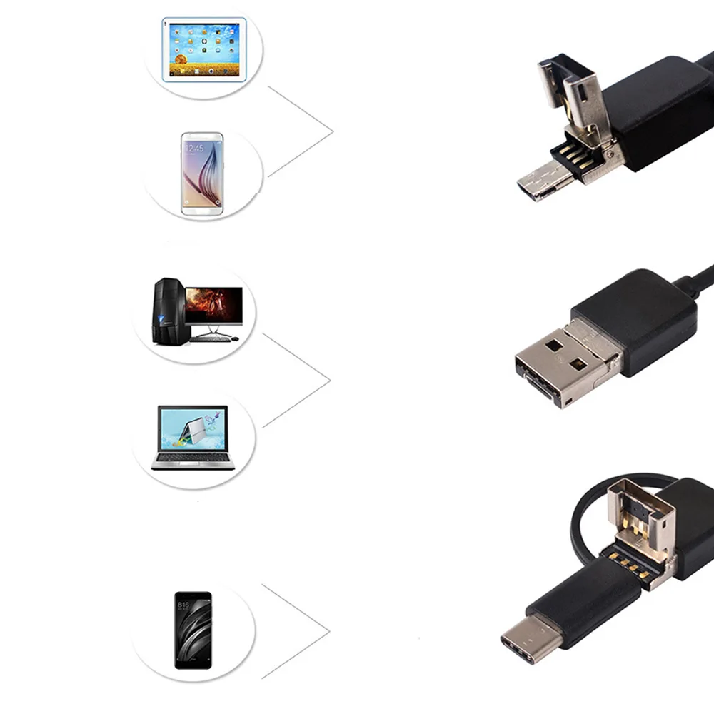 3 в 1 эндоскоп камера водонепроницаемый жесткий кабель Инспекционная 5 мм USB