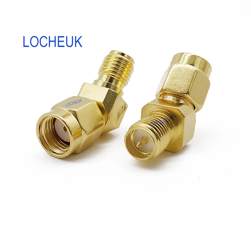 

RF Coaxial RP-SMA Male Plug Female Pin to SMA Female Plug Female Pin M/F Antenna 45 135 Degree Angle Adapter Connector