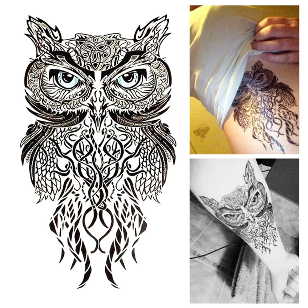 Blue Eyes Owl Temporary Tattoo Body Art Flash Tattoo Stickers 12*20cm Waterproof Henna Tatoo Car Styling Home Decor Wall Sticker