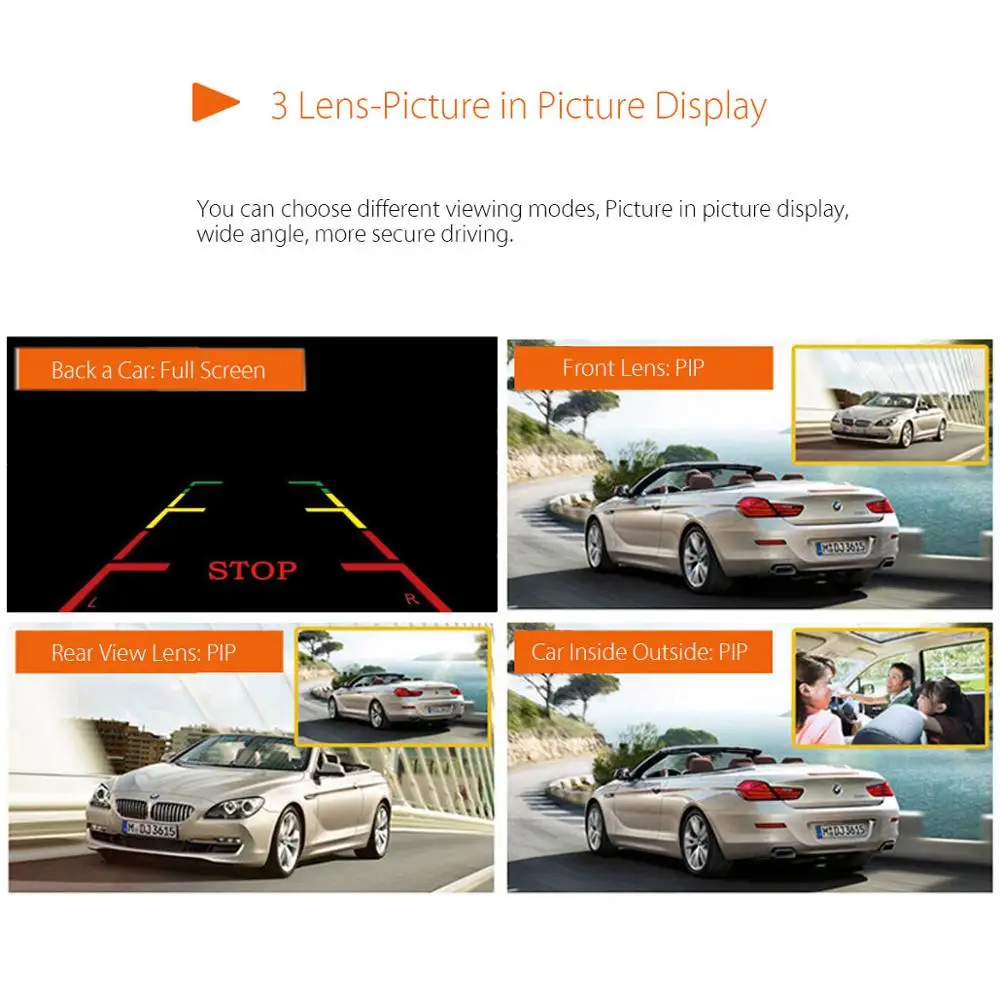 QUIDUX 4 дюйма IPS DVR Dashcam 3 способа камеры 170 градусов FHD 1080P ночного видения Видео