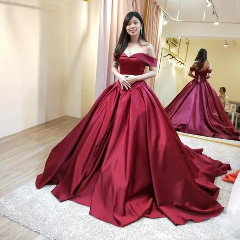 

Vinca sunny Sexy V Neck Ball Gown Prom Dresses 2019 Satin Off Shoulder Long Reflective Dress Woman Formal Evening Party Gown