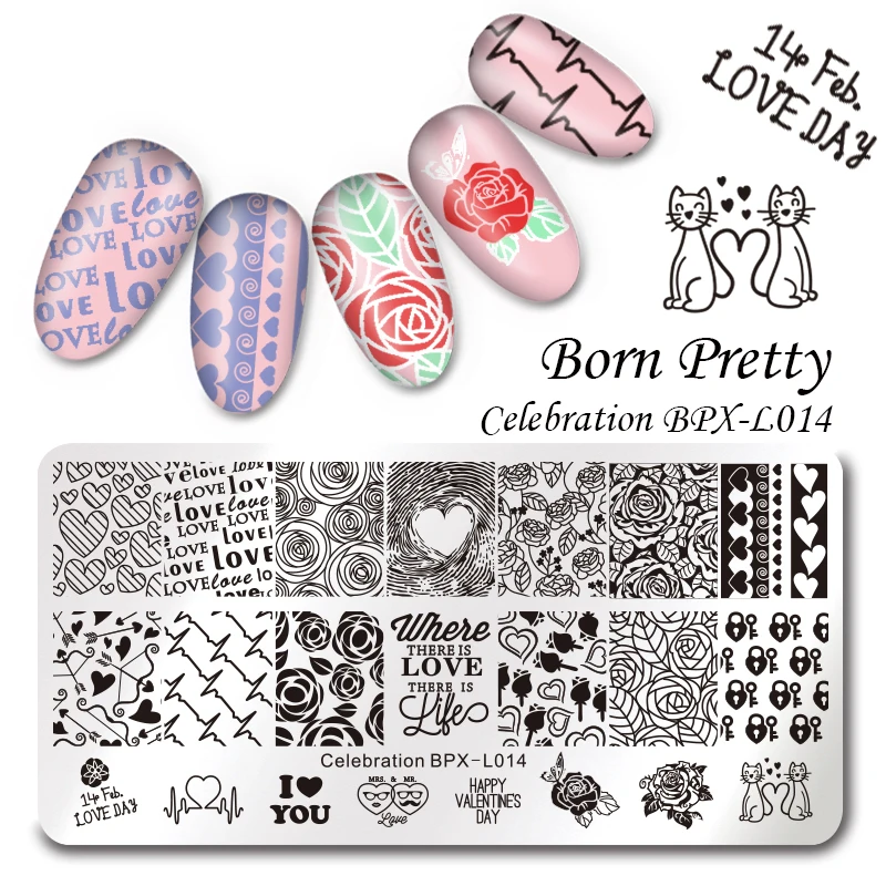 BORN PRETTY 1 шт. 12*6 см пластина для штамповки ногтей для празднования Дня Святого Валентина маникюрные трафареты для дизайна ногтей шаблон инструмент BPX-L014