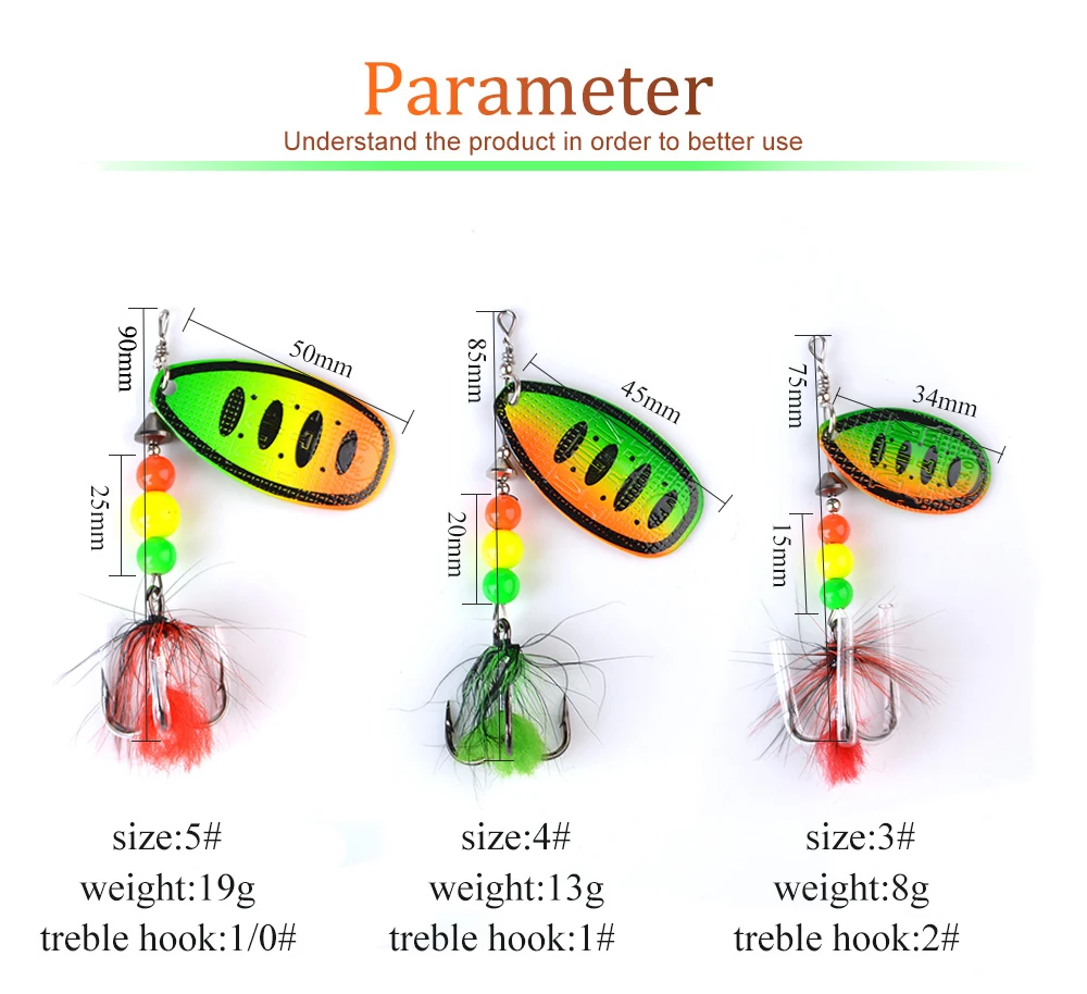FTK Спиннер металлическая рыболовная приманка 1 шт. 3 размера 8 г/13 г/19 г приманка жесткая приманка ложка приманки с пером тройные Крючки рыболовные снасти для карпа