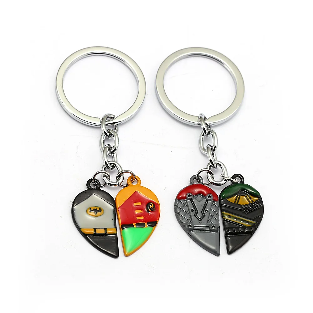 

Promotion 12pcs/lot Wholesale Batman & Robin keychain Metal Alloy Key Ring Holder For Women Men Jewelry Gifts