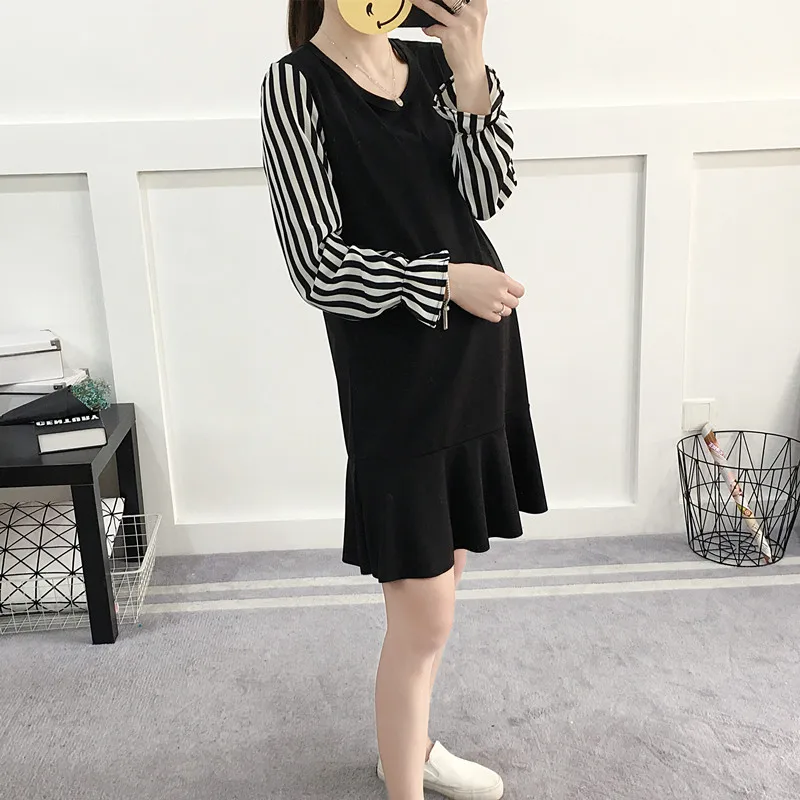 

Goaryunve 2019 Spring Pregnant Women Long Sleeve Chiffon Shirt Round Collar Stripe Sleeve Patchwork Long Loose Maternity Blouses