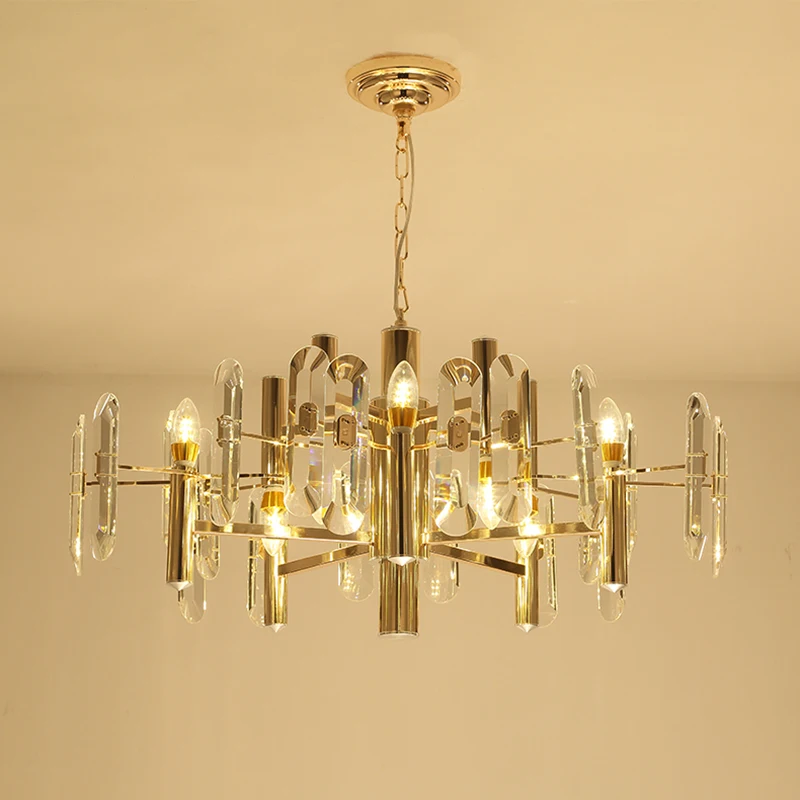 

Nordic Designer 's Chandelier Light Post modern Plated Metal Clear Glass Lampshade Gold Luxury Foyer Dinning Lighting Droplights