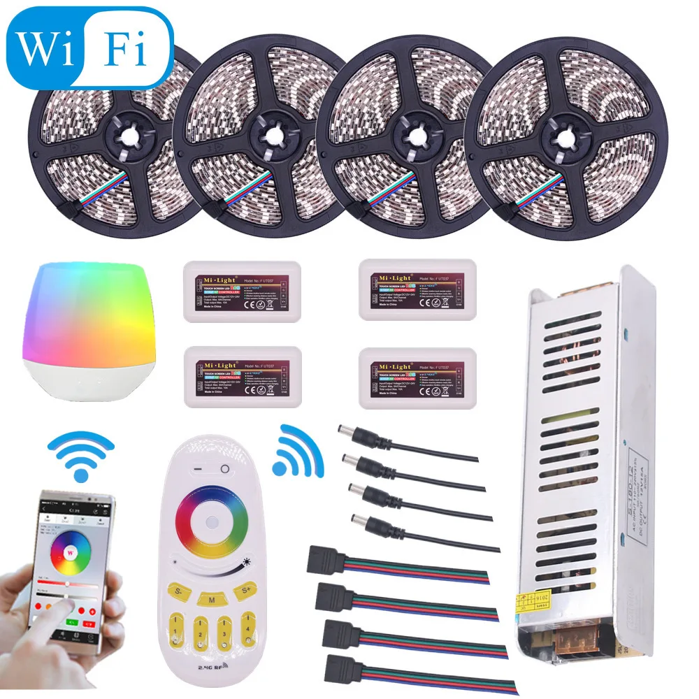 

Mi Light WIFI LED Strip Waterproof 5050 RGBW RGBWW RGB 5M 10M 15M 20M DC 12V LED Light 60led/m With RF Remote Controller Power