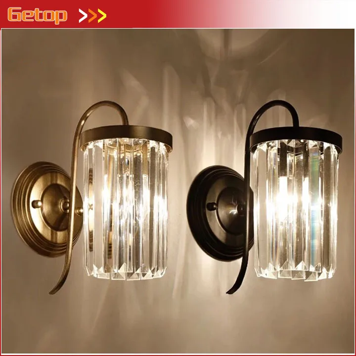 

1pc American Iron Wall Lamp Living Room Bedroom Bedside Lamp Staircase Aisle Crystal Wall Lamp European Retro Background Light