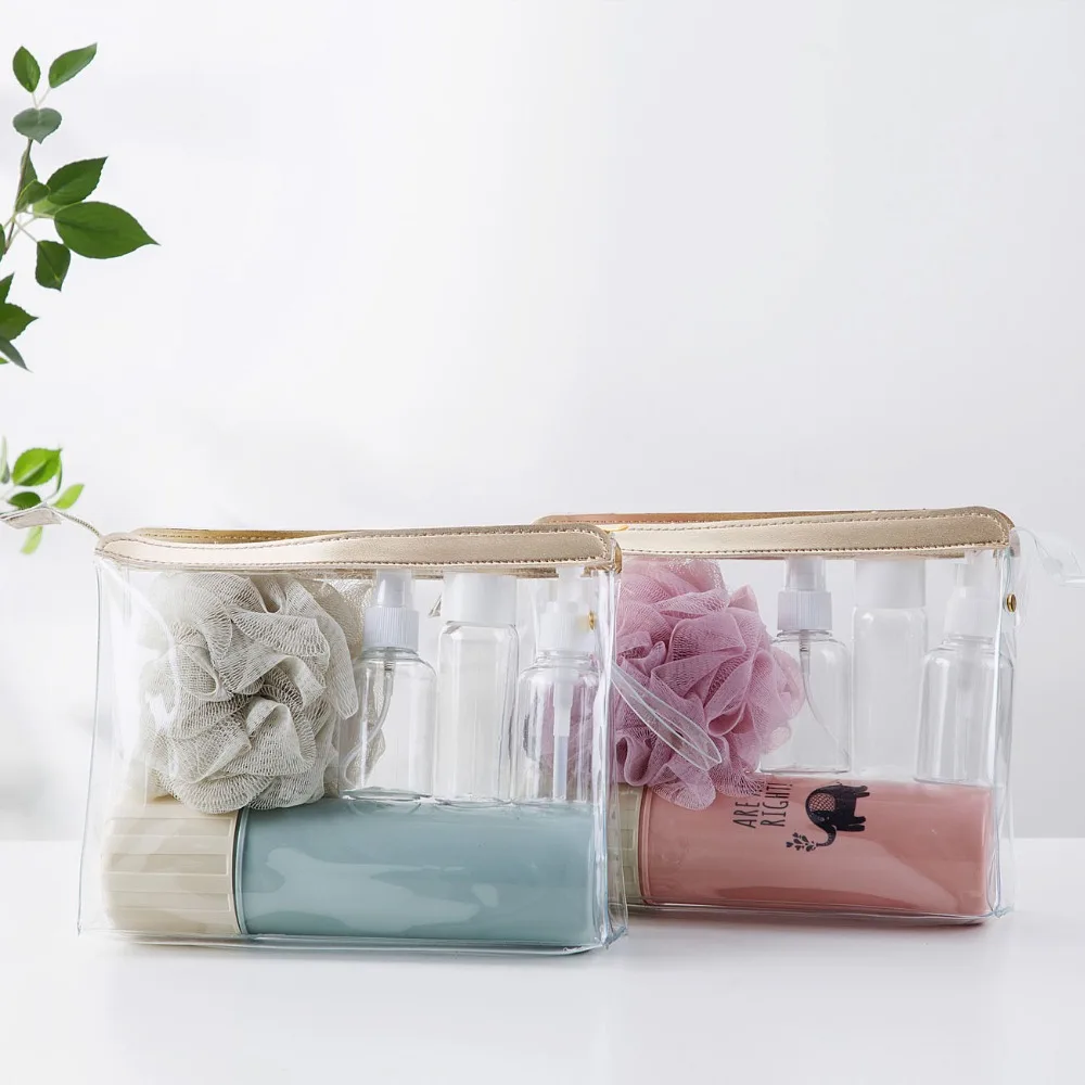6Pcs Portable Soap Dispenser Set with Toothbrush Case Bath Sponge Travel Packing Shampoo Bottle Container With cosmetic Bag 6Pcs Portable Soap Dispenser Set with Toothbrush Case Bath Sponge Travel Packing Shampoo Bottle Container With cosmetic Bag