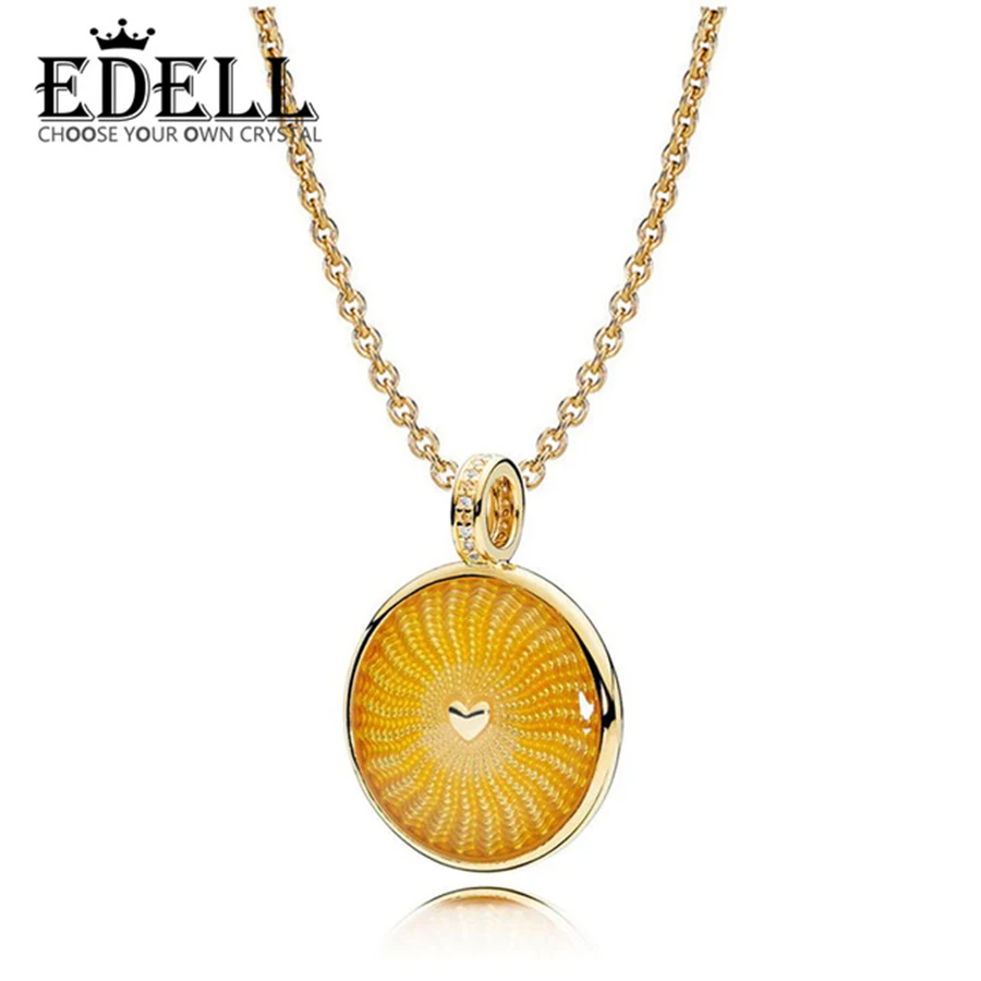 

EDELL 100% 925 Sterling Silver 1:1 Genuine Sun 18K Gold Sun Pendant Necklace Original Orange Charm Pendant Women Clavicle