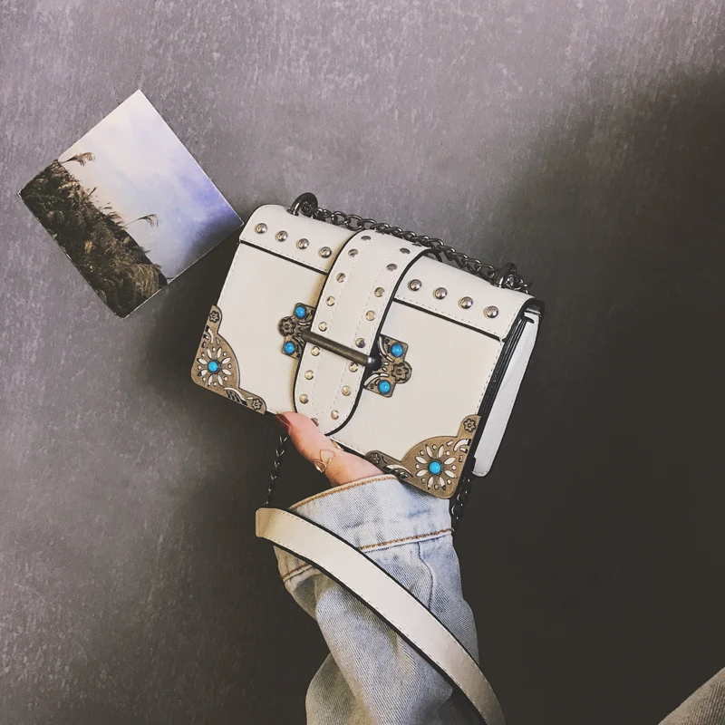 

Luxury Messenger Bags for Women 2018 New Vintage Small Shoulder Bag Women's Leather Handbags Rivet Chain Clutch Bag louis gg bag