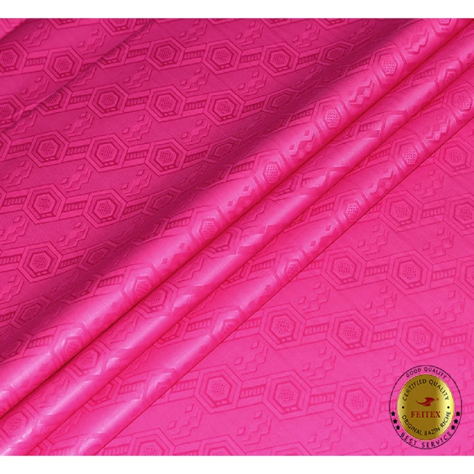 

Good Quality New Arrival Rose Red Bazin Riche West African 100% Cotton FEITEX 10 yard/bag Jacquard Guinea Brocade Fabric