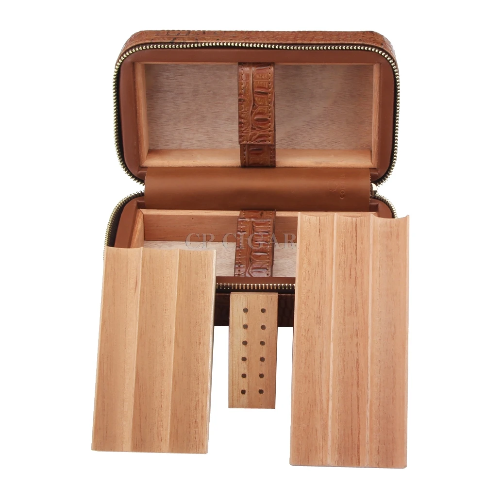 Cigar Travel Case Leather Cedar Wood Portable Cigar Humidor with
