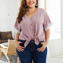 KM STYLISH Lace Hollow Out Women Blouse Pink Shirts Big Size Female Loose Tops Oversize Femme Blusas Buttons Mujer Autumn A059