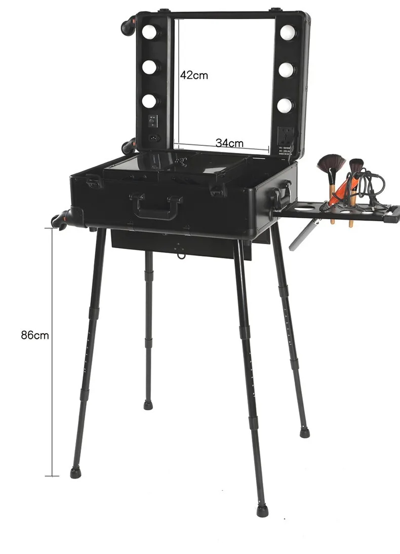 Профессиональный алюминиевый чехол для макияжа с 6 светильник, зеркало, тележка и ноги станция светильник ed коробка для макияжа