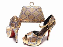 2016 Fashion Italian Shoes With Matching Bags For Party,High Quality Shoes And Bags Set JA10-2 Gold color
