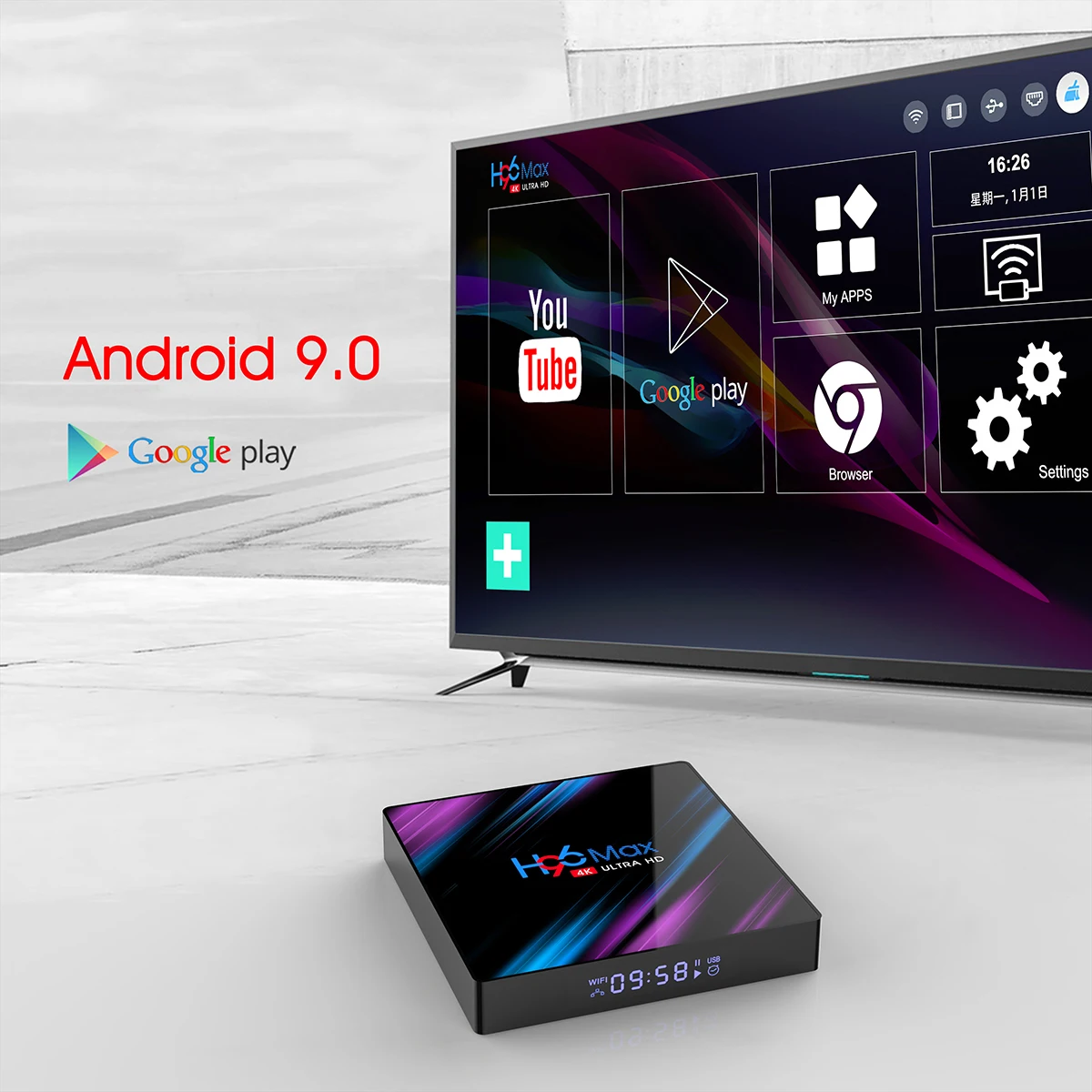 H96 Max-3318 Smart TV BoxAndroid 9.0 4GB Ram 32/64GB RK3318 4K 2.4G & 5G WiFi Quad-core 64-bit BT 4.0 Set Top Box