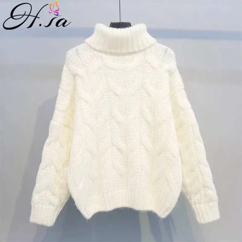 

H.SA Women Winter Warm Christmas Sweaters Korean Twist Knitwear Pullovers Long Sleeve Thick Jumpers Loose Outerwear Tops 2018