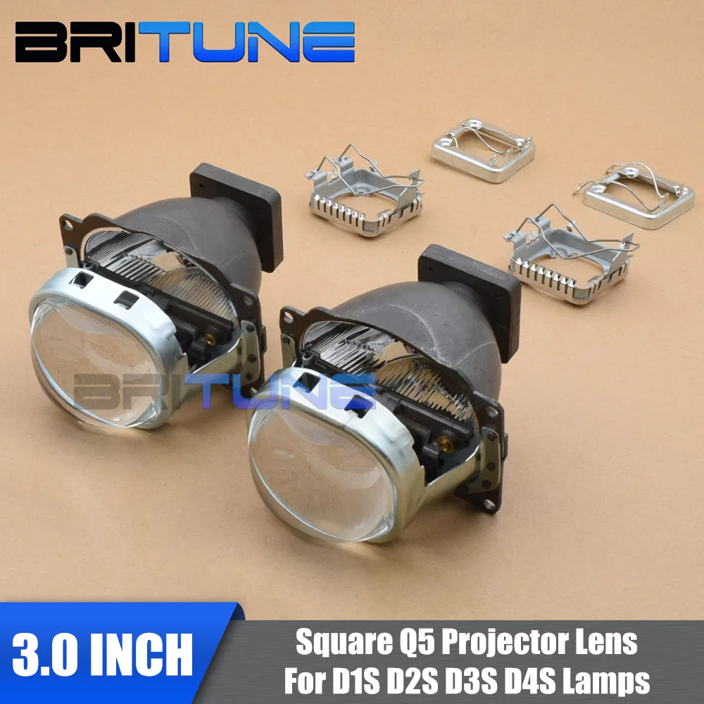 

Britune Bi-xenon HID Projector Square Lenses For Headlights 3.0'' D1S D2S D3S D4S Q5 Lens Auto Cars Accessories Tuning Style DIY