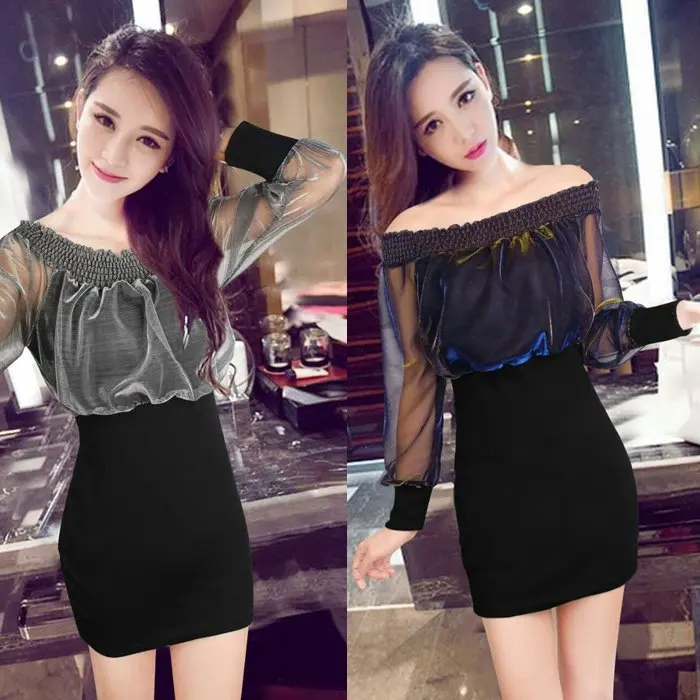 2017 spring new Korean fashion dress sexy collar slim package hip dress backingin