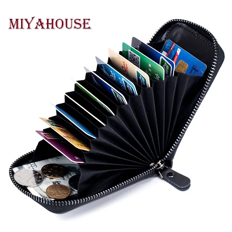 

Miyahouse Split Leather Unisex Card Holder Wallet Man Business Card Holders RFID Wallet High Quality Women Pillow Cards Purse