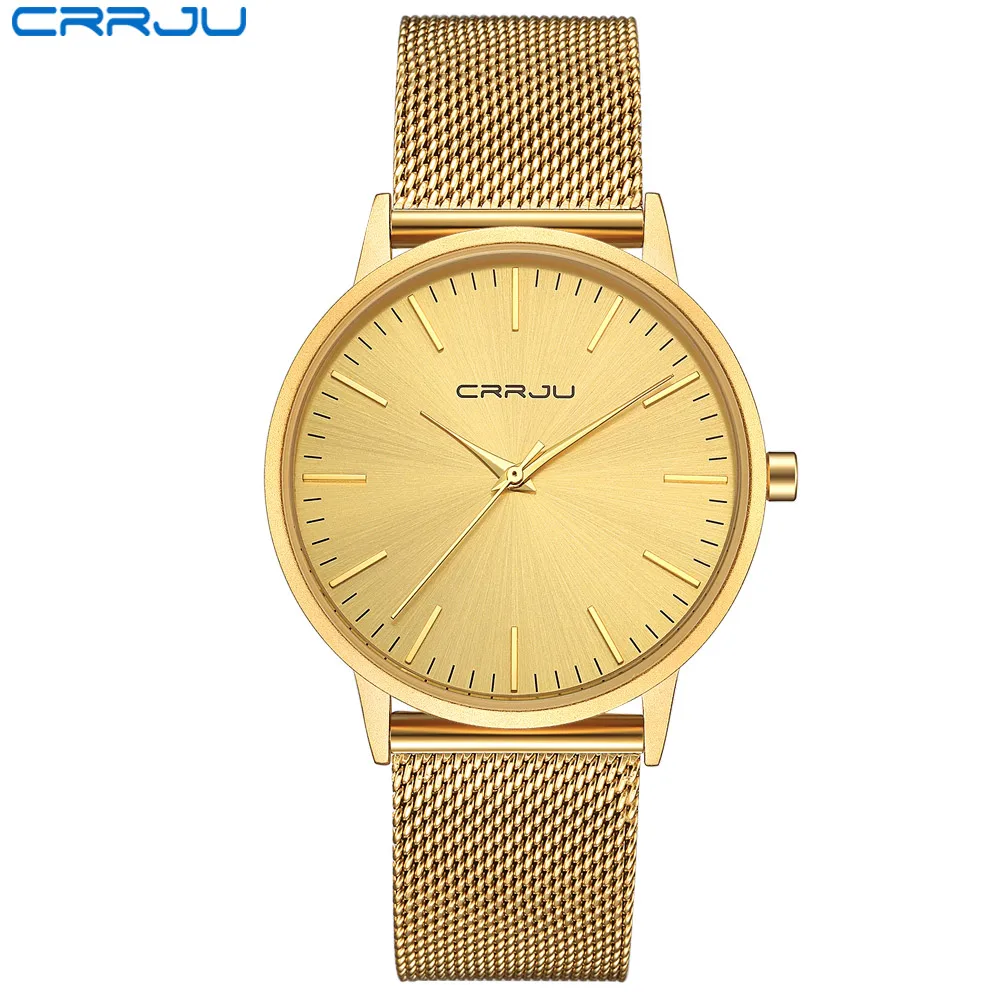 CRRJU ультра тонкие золотые кварцевые часы для мужчин лучший бренд класса люкс наручные часы золотые часы мужские Relogio Masculino простые часы