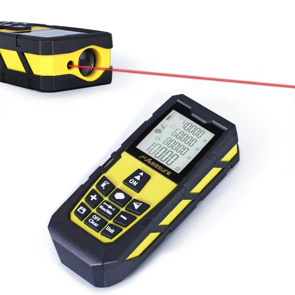 Yellow 328ft (100m) Laser Distance Meter Digital Laser rangefinder Digital Laser Tape Measure Area/volume M/Ft/in Tool