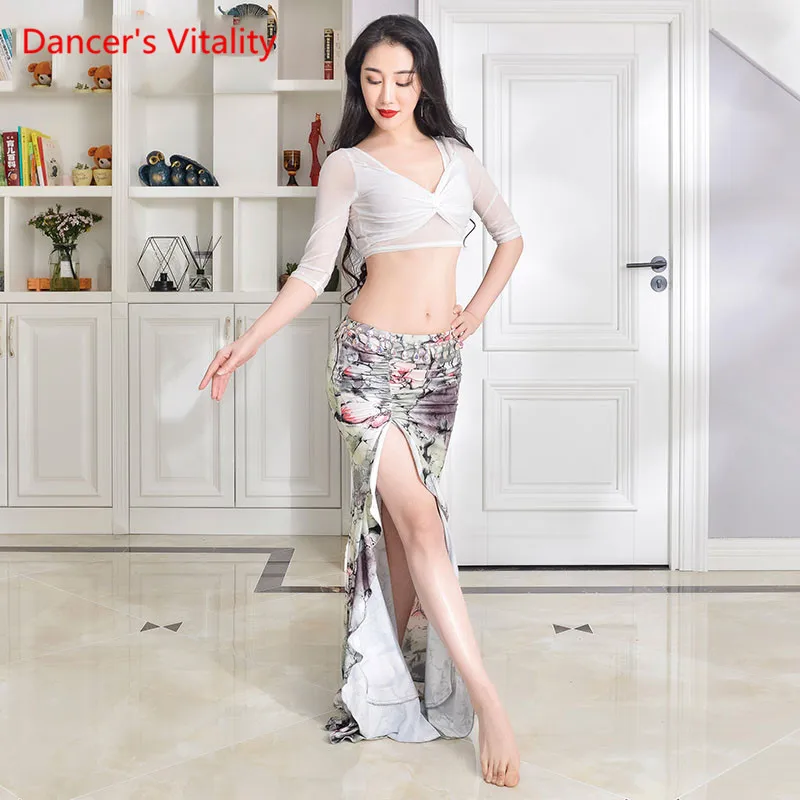 New Practice Belly Dance Costume Milk Silk flower elegant Long Skirts