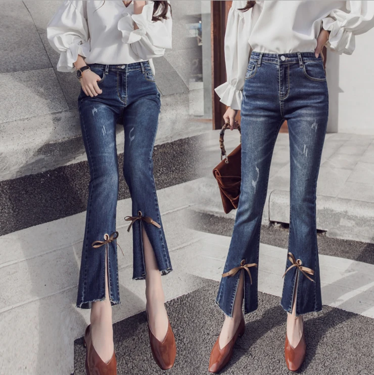 Высокая талия Марка Flare Штаны Большие размеры брюки джинсы для женщин джинсы Штаны Эластичность джинсы высокого качества женские брюки