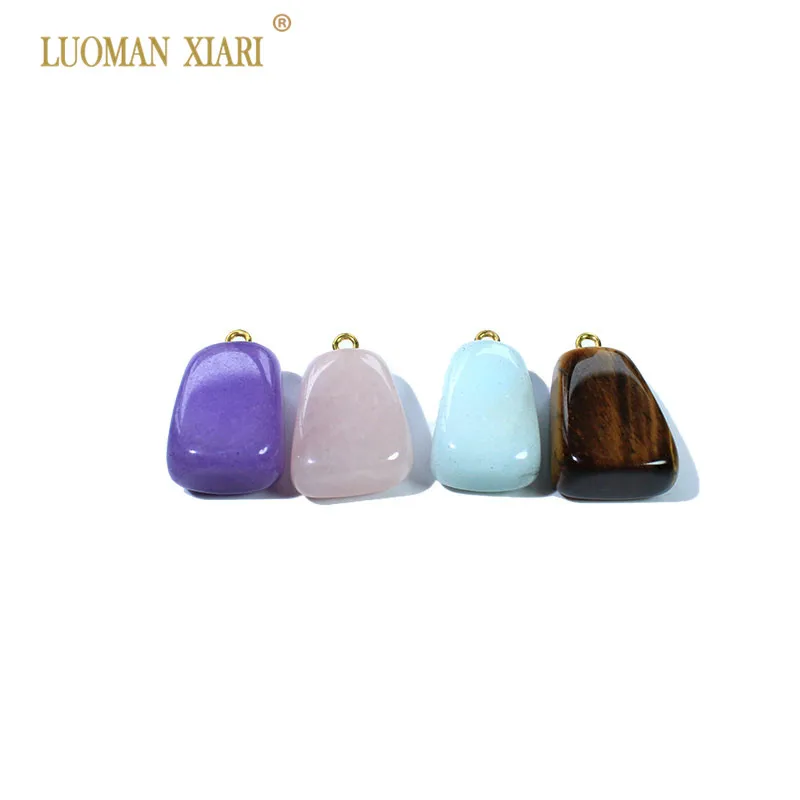 

Wholesale Rose Pink Quartz Tiger Eye Pendant Natural Stone Rectangular Pendant DIY Fit Necklace For Jewelry Making 16*20 mm