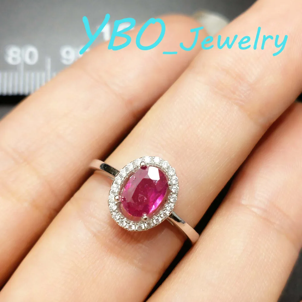 

YBO, Classic simple ring natural Ruby gemstone ov 5*7mm 0.8ct in 925 sterling silver with gold plated elegant charming ring