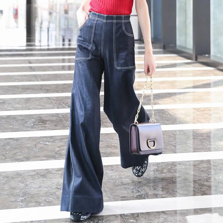 

Jeans Women High Waist Long Wide Leg Trousers Female 2019 Autumn Fashion OL Denim Pants