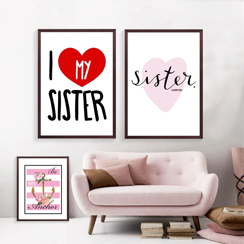 I Love My Sister Quote Canvas Poster Cute Art Print Picture For Twin ...