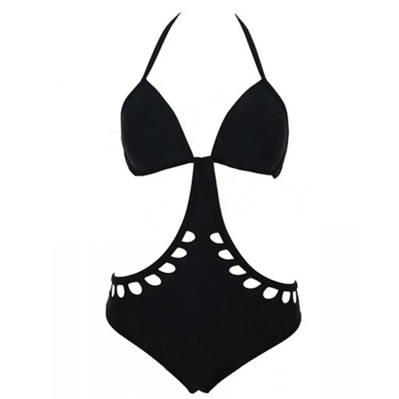 High Quality 2014 New Black Sexy Cut Out One Piece Swimwear Monokini S