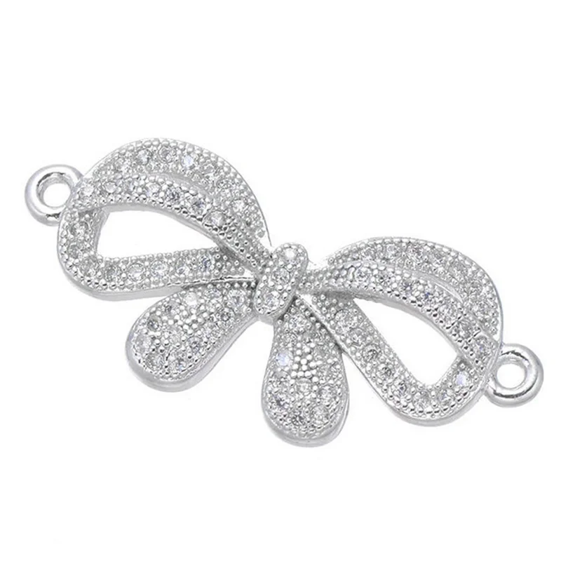 

Luxury Diy Jewelry Making Accessories Copper with Zircon Rhinestone Bowknot Connector Charms To Make Women Bracelet Necklace