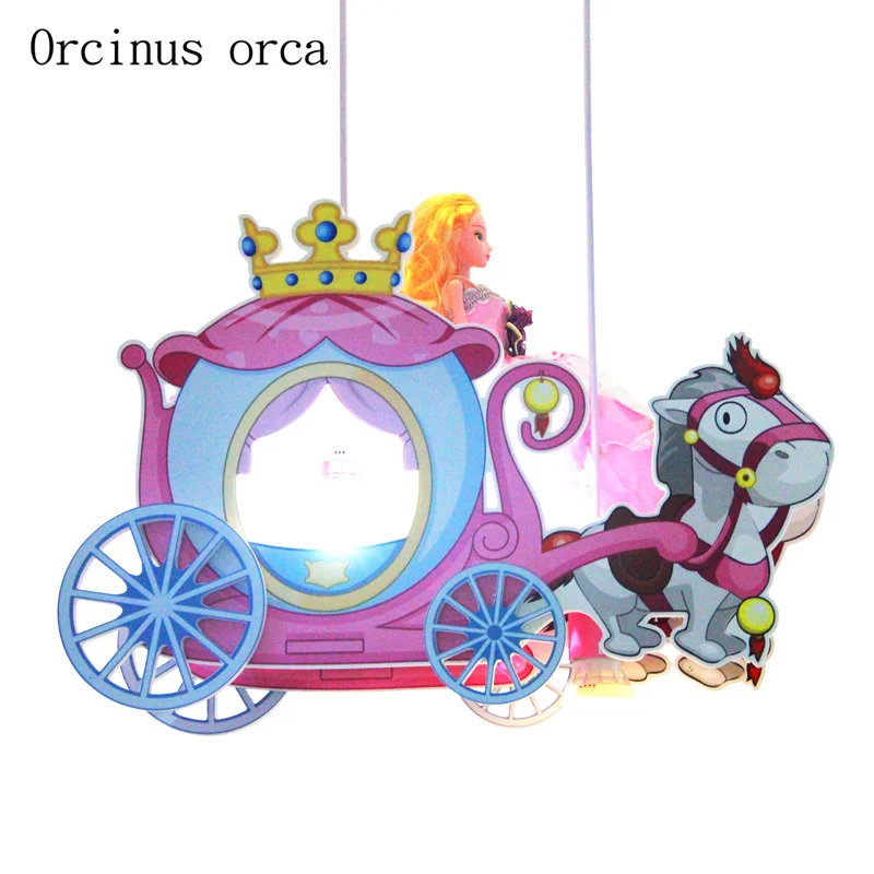 

Cartoon creative carriage chandelier girl bedroom Princess Room children's room lamp modern lovely pink princess pendant lamp