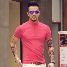 Новинка, мужская повседневная хлопковая рубашка поло с воротником-стойкой и коротким рукавом, модная летняя дышащая мужская рубашка поло, дизайнерская рубашка-поло