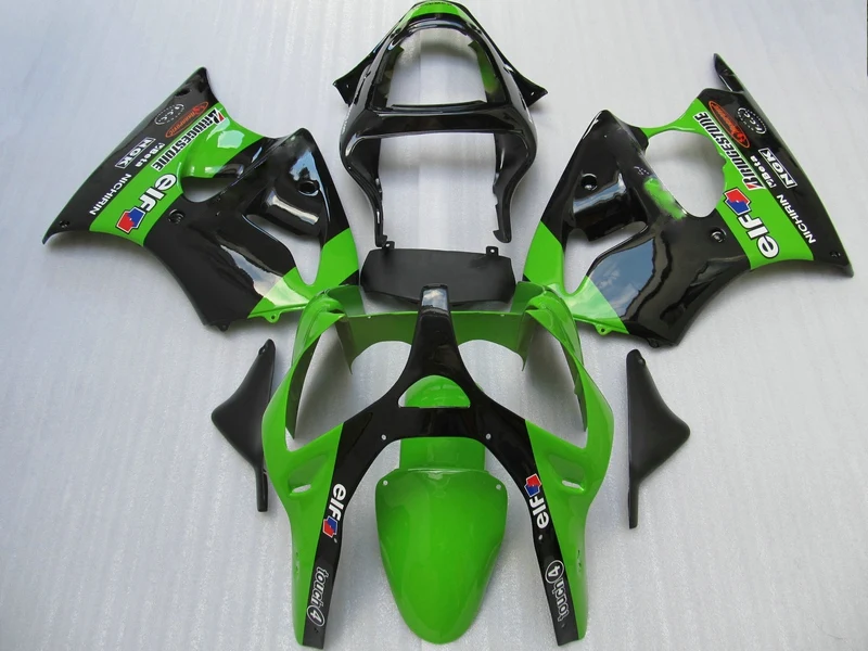 Набор пластиковых обтекателей для Kawasaki набор инъекций ZX 6R 2000 2001 2002 Зеленый Черный