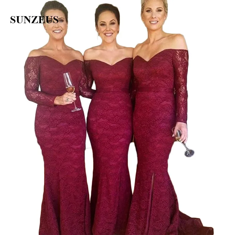 maroon lace dress long sleeve