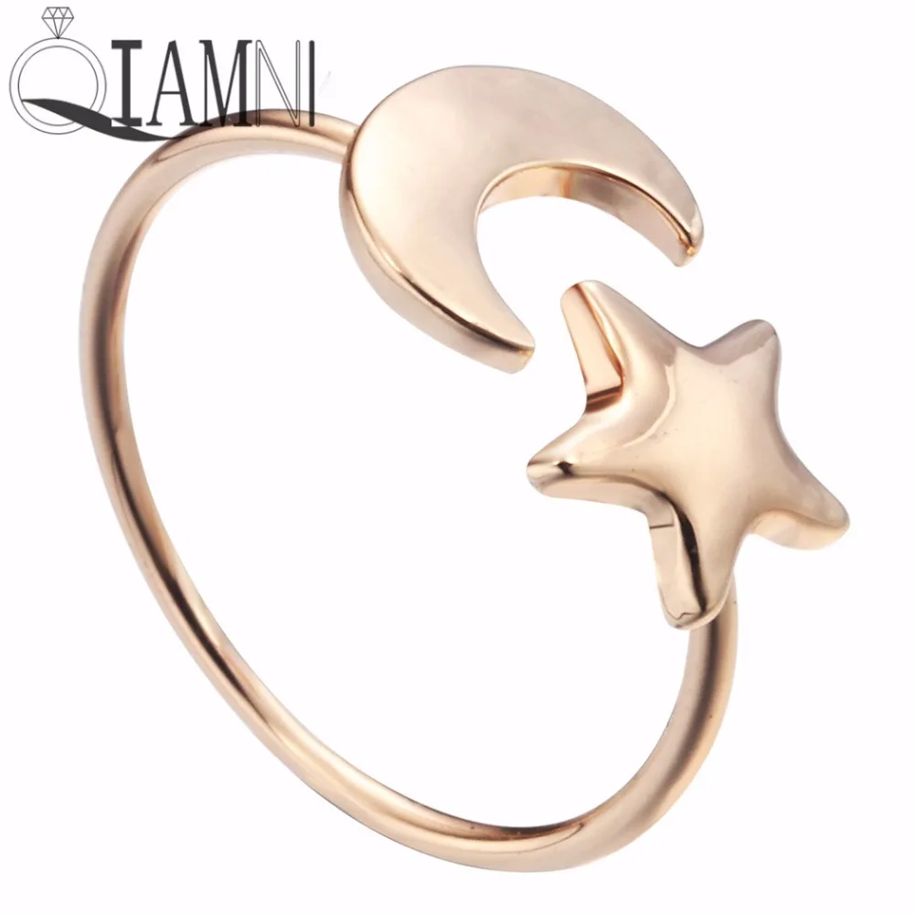 

QIAMNI fashion Accessories Jewelry Crescent Moon and Tiny Star Ring Gift for Women and Girls Cute Adjustable Rings