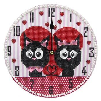 

DPF DIY diamond clock 5D round diamond painting diamond embroidery mosaic Love cat wall clock home decoration painting crafts