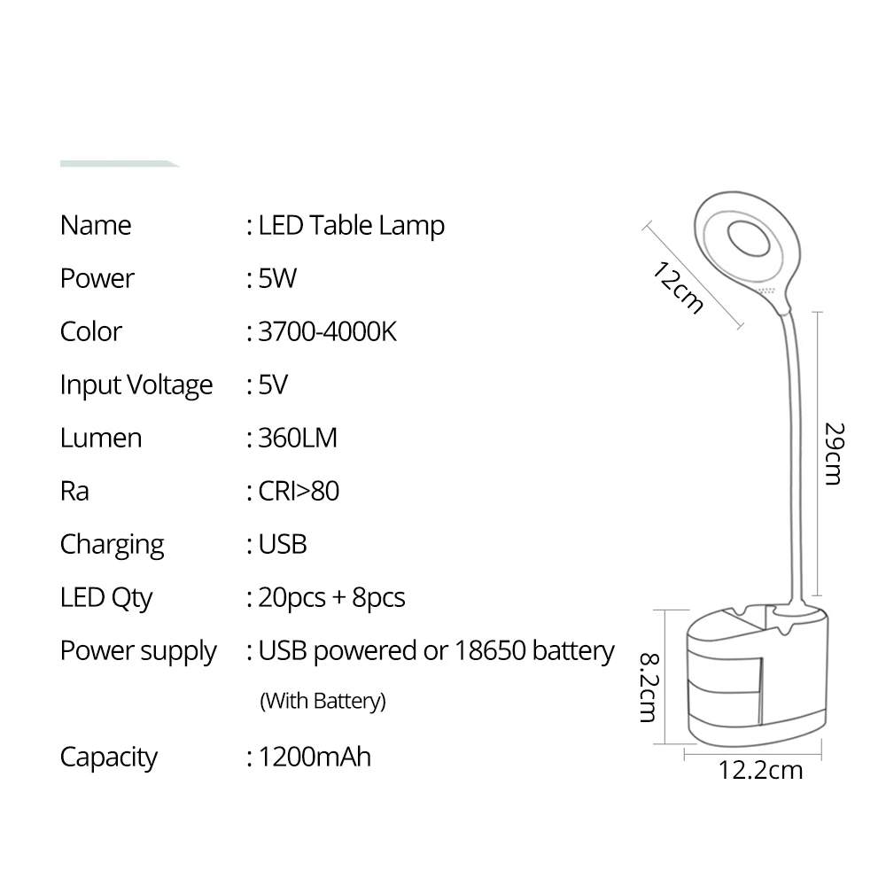 Гибкий светодиодный Настольный светильник Ночной светильник затемняемая Светодиодная настольная лампа сенсорный выключатель USB перезаряжаемая лампа для учебы светильник для книг с держателем для ручек