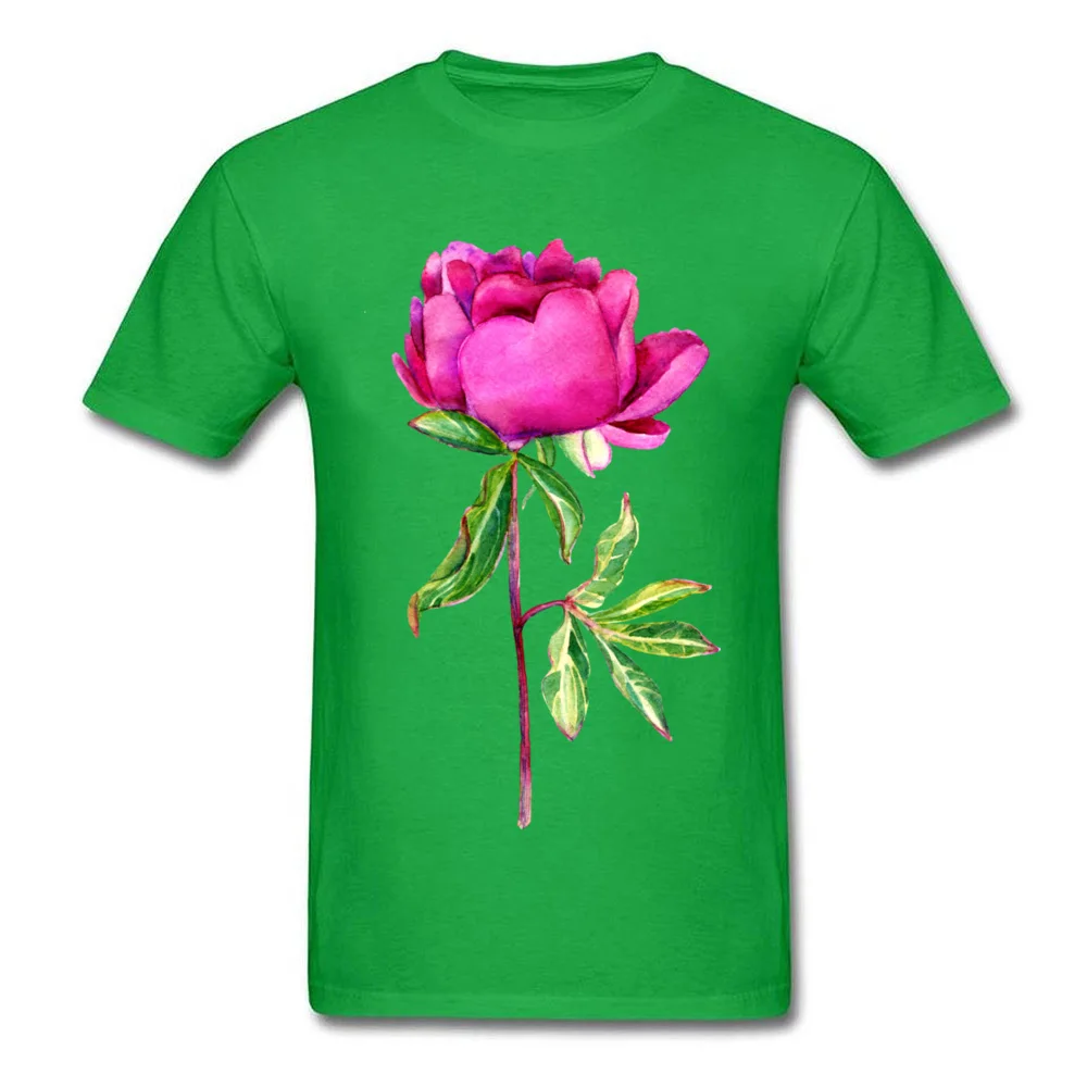 Delicate watercolor pink peony Tops Shirt Mother Day Crew Neck Cotton Fabric Male Top T-shirts Crazy Clothing Shirt High Quality Delicate watercolor pink peony green