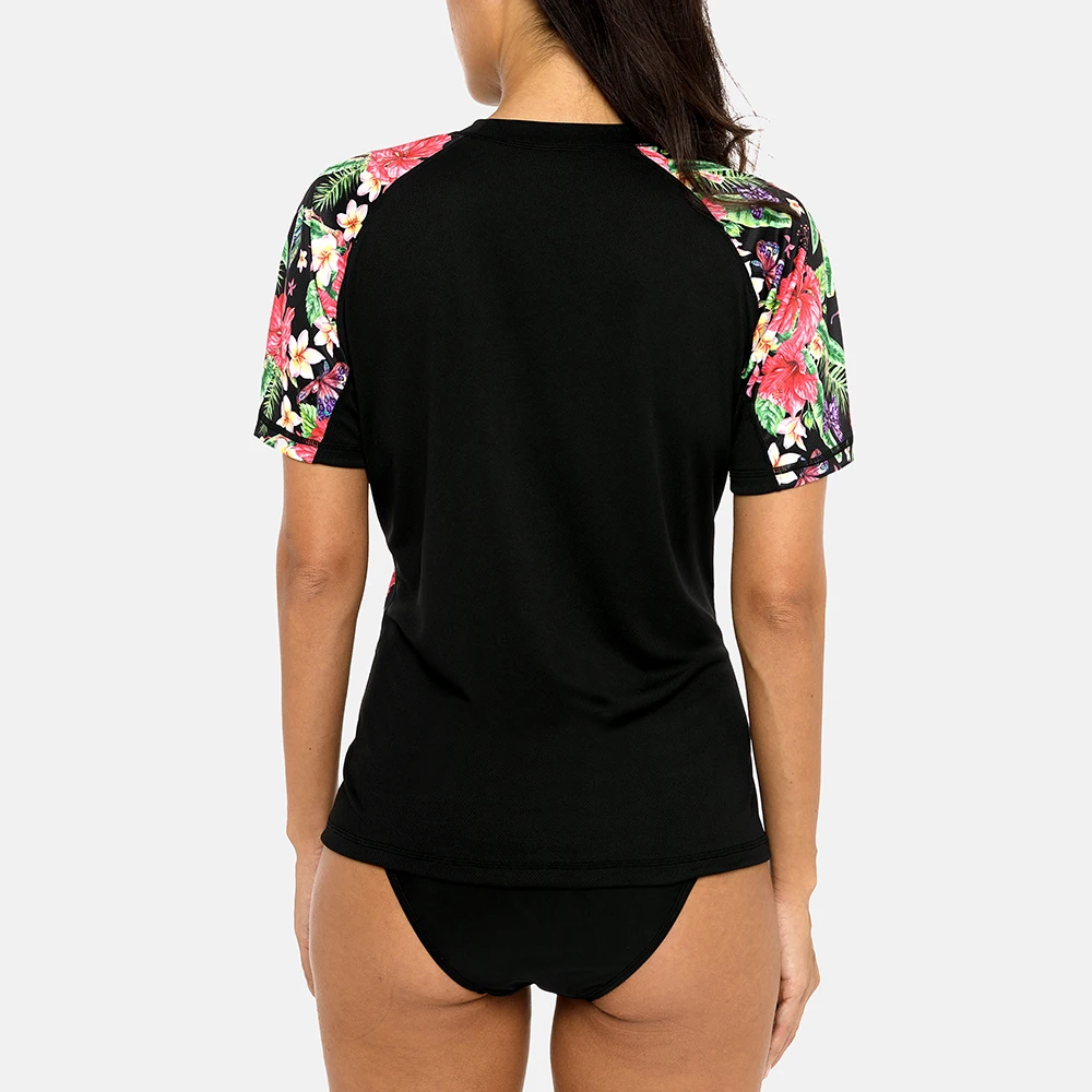 Rash Guard Anfilia Women Short Sleeve Quick-drying Shirt Retro Print Rashguard Top Running Shirts UPF50+ Hiking Shirts