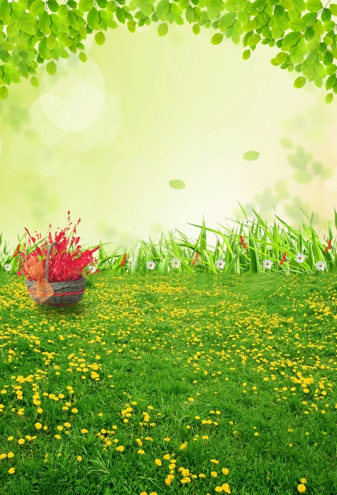 

Laeacco Spring Green Leaves Floret Grassland Photography Backgrounds Vinyl Custom Camera Photographic Backdrops For Photo Studio