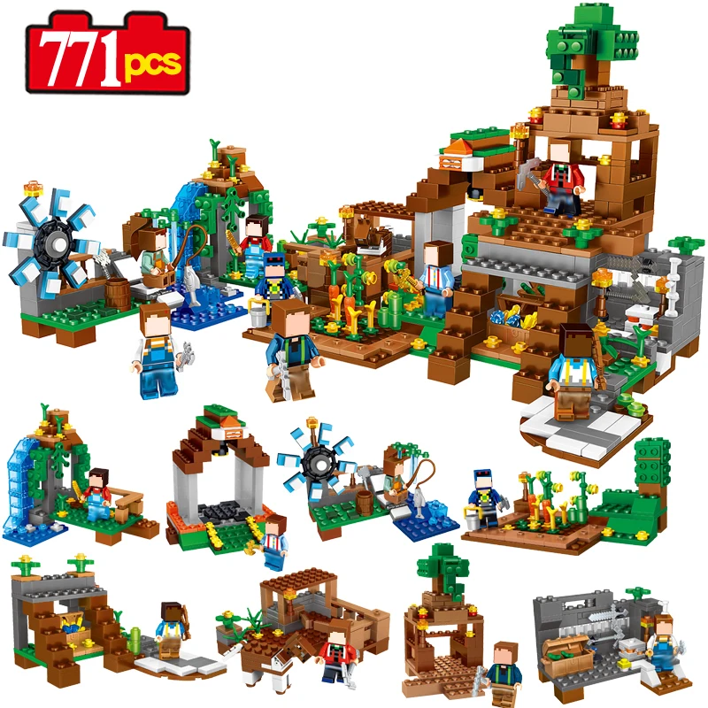 

Minecraft 8 in 1 Manor Estate Village House Model Building Blocks Bricks Set Compatible Legoed Minecraft City Toys For Children