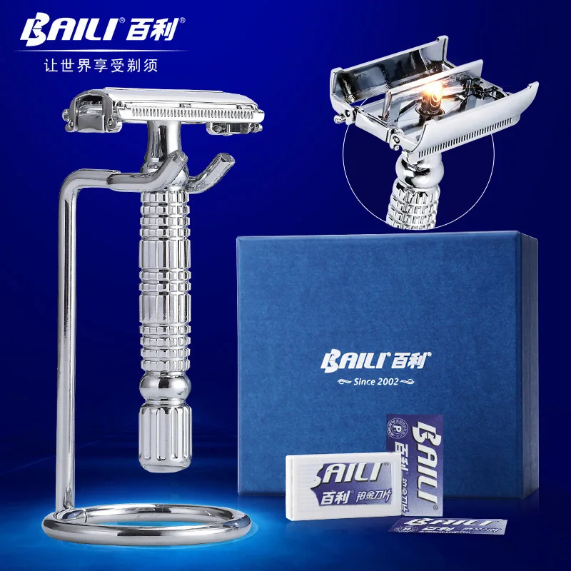 

BAILI Luxury Top Grade Manual Barber Butterfly Head Shaving Blade Safety Razor Shaver Knife Holder Set for Men Face Beard BD521L
