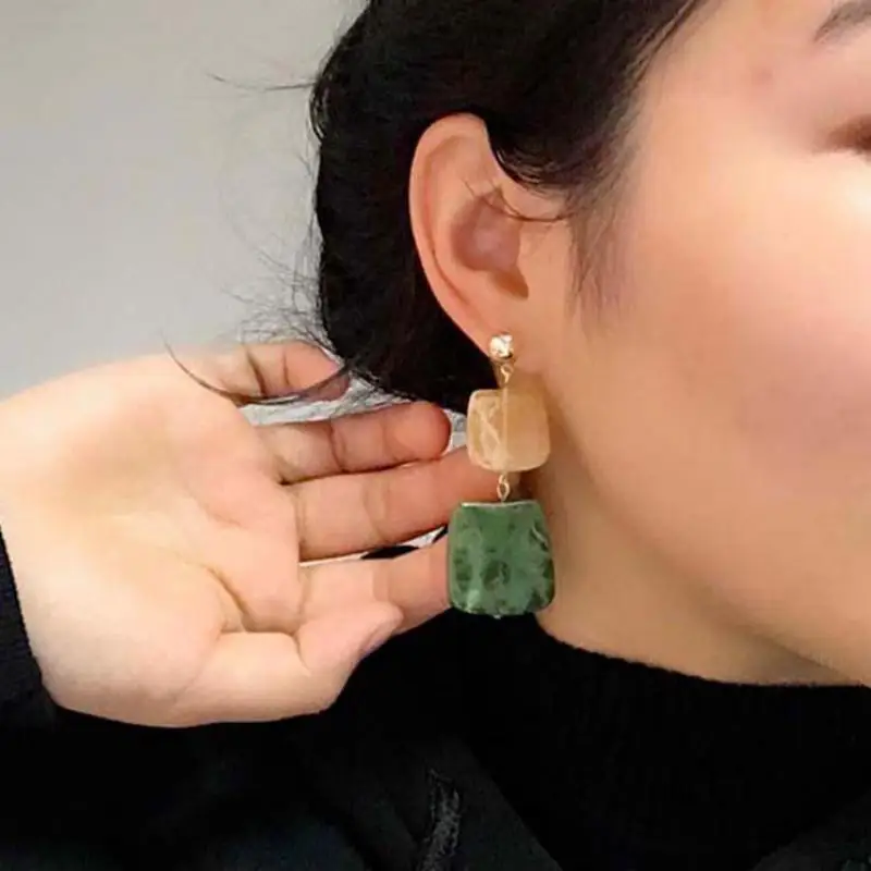 

Korean Jewelry Geometric Exaggerated Oorbellen Acrylic Box Texture Stitching Bicolor Long Earrings Brincos Earrings For Women